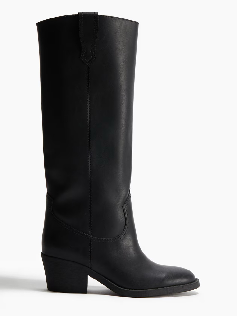 H&M Black Over-the-Knee Leather Boots with Block Heel